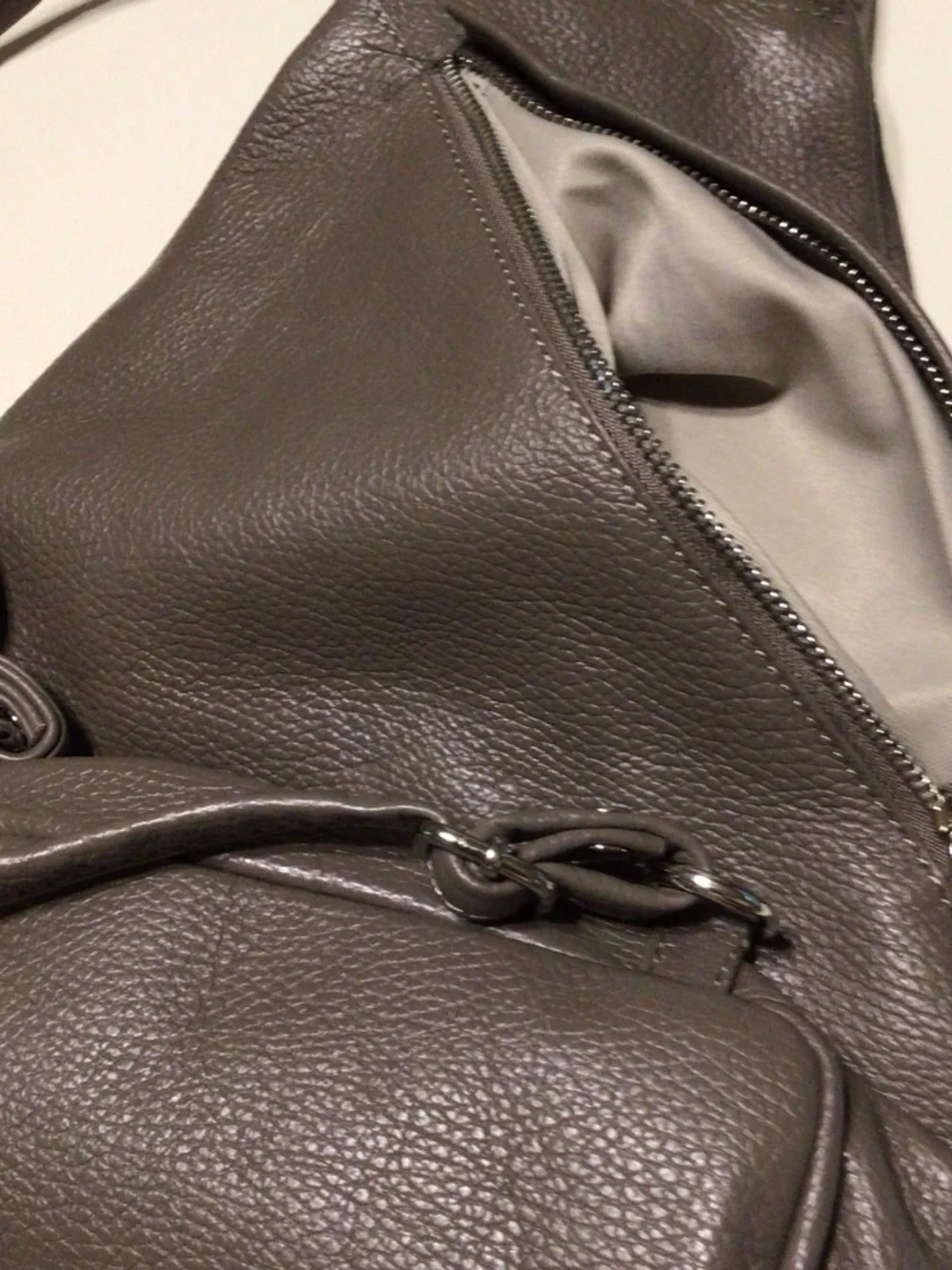 Valentina Gray Leather Teardrop Sling Backpack with Diagonal Zip